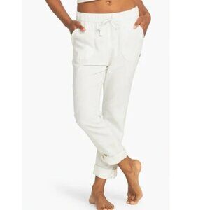 Roxy Linen Ankle Pants sz Medium Adjustable Length Pockets Off White Casual EUC